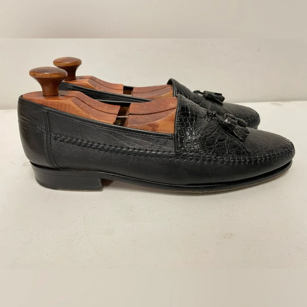 DAVID‎ EDEN Hand Made Crocodile & Nappa Leather Tassel Loafer in Black Size 11